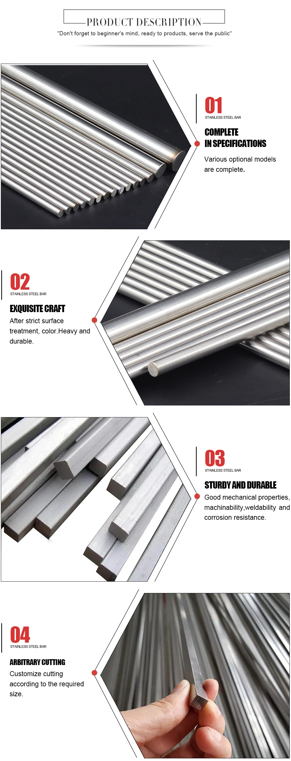 ASTM A276 201/202/304/316/316L/316ti Cold Drawn Stainless Steel Bright Solid Rod Stainless Steel Round Bar